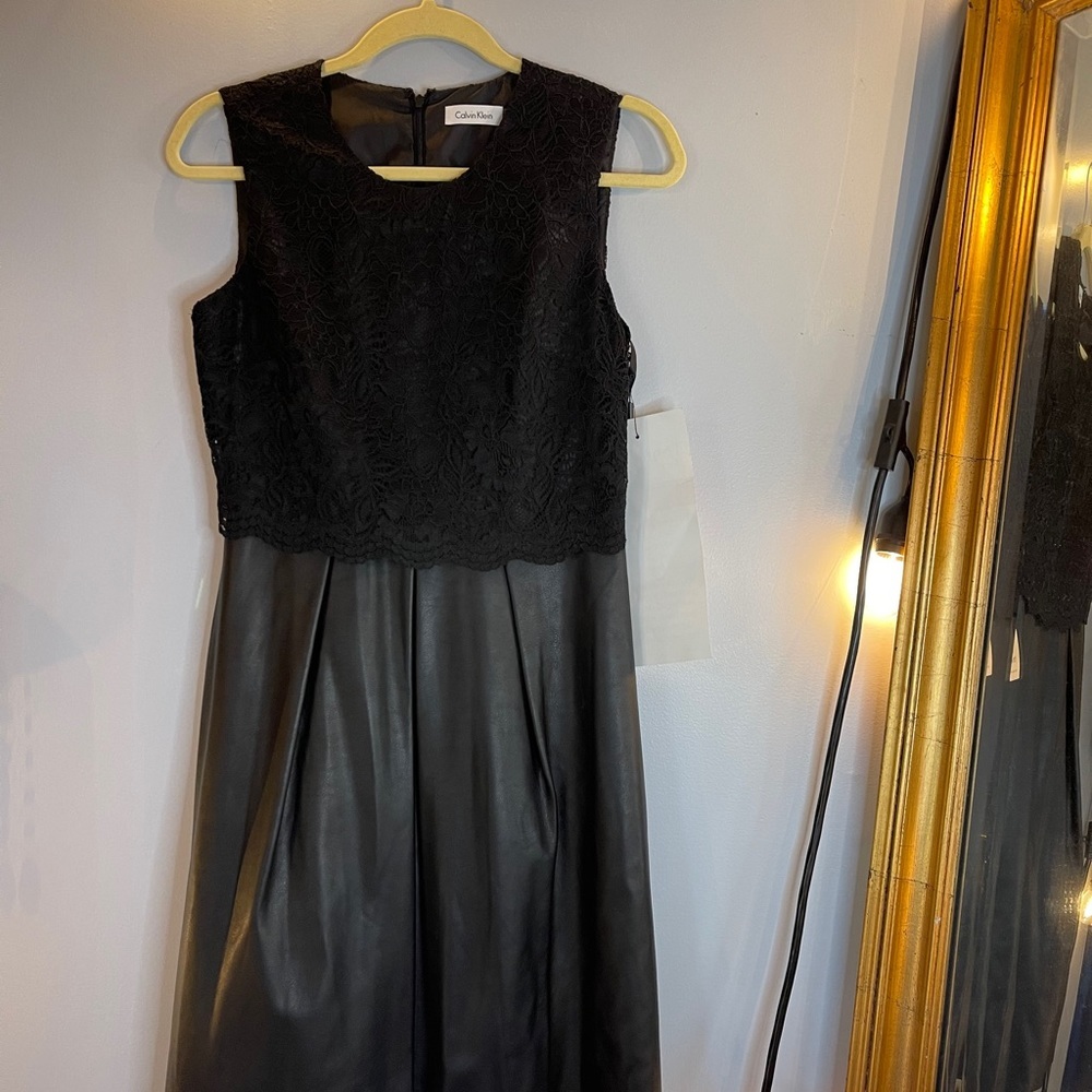 Calvin Klein Lace and Faux Leather Dress